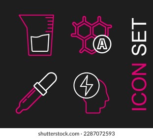 Fijar la cabeza y el símbolo eléctrico de la línea, Pipeta, Fórmula química e Icono del vaso de vidrio de laboratorio. Vector