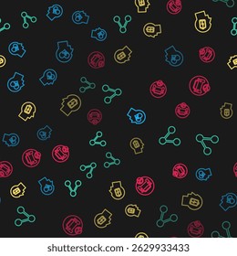 Set line Head with heartbeat, Share, low battery and Car sharing on seamless pattern. Vector