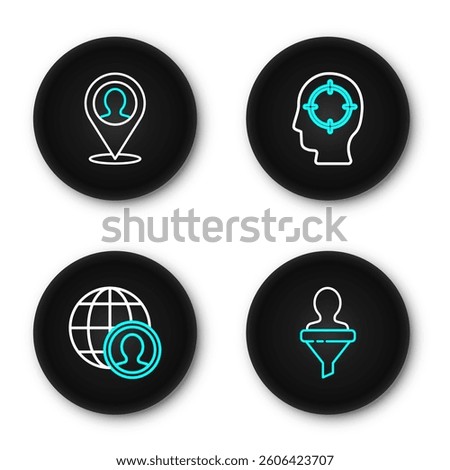 Set line Head hunting, Globe and people,  and Location with person icon. Vector