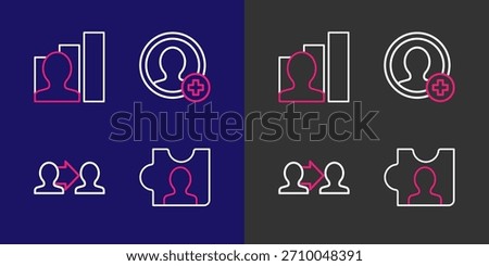Set line Head hunting, Project team base, Create account screen and Productive human icon. Vector
