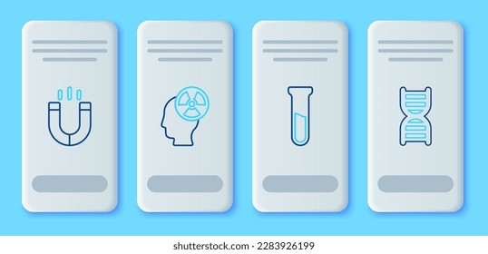 Fijar la cabeza de la línea y el símbolo de radiación, el matraz del tubo de ensayo, el icono del imán y el ADN. Vector