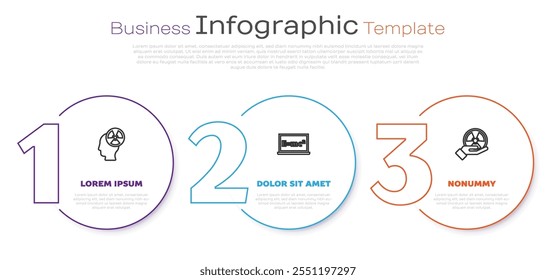 Set line Head and radiation symbol, Equation solution and Radioactive. Business infographic template. Vector