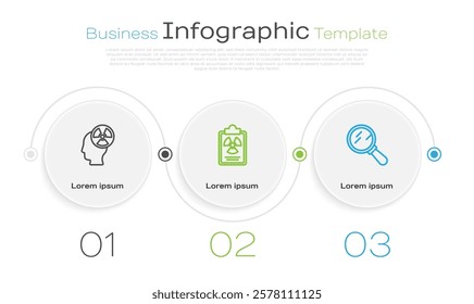 Set line Head and radiation symbol, Radiation warning document and Magnifying glass. Business infographic template. Vector