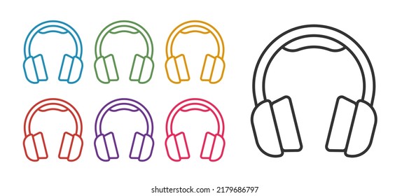 Set line Headphones icon isolated on white background. Earphones. Concept for listening to music, service, communication and operator. Set icons colorful. Vector