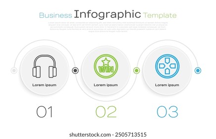 Auriculares, Medalla y Gamepad. Plantilla de infografía de negocios. Vector