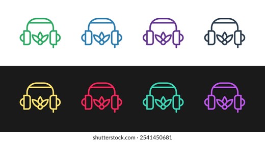 Set line Headphones for meditation icon isolated on black and white background.  Vector