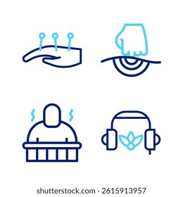 Set line Headphones for meditation, Sauna and spa procedures, Massage and Acupuncture therapy icon. Vector
