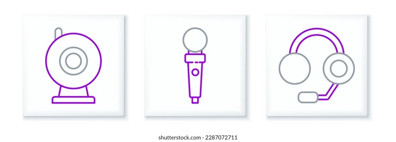 Ajuste auriculares de línea, cámara web y Joystick para el icono de máquina de arcade. Vector