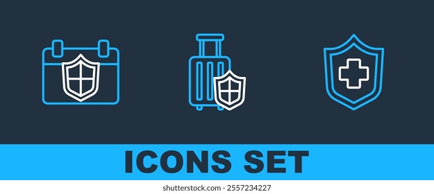 Set line Health insurance, Calendar with shield and House icon. Vector