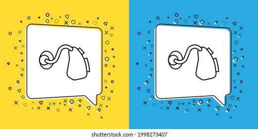 Establecer línea Icono de ayuda para audición aislado en fondo amarillo y azul. Oído y oído.  Vector