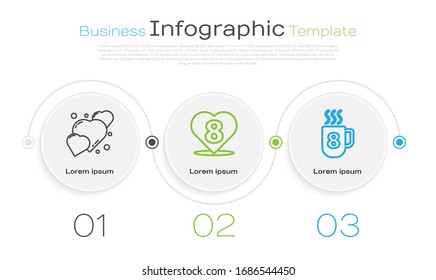 Set line Heart, Heart with 8 March and Coffee cup with 8 March. Business infographic template. Vector