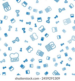 Set line Heart, Chocolate bar and Key in heart shape on seamless pattern. Vector