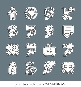Corazón con cruz, Donación de alimentos, Envoltura de corazón, subvención de Educación y caridad, Animal voluntario, Voluntario e ícono. Vector
