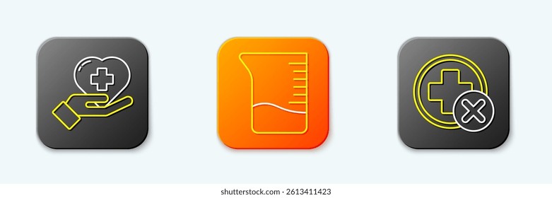 Set line Heart with a cross, Measuring cup and Cross hospital medical icon. Vector