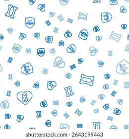 Set line Heart with dog, Dog bone and Animal health insurance on seamless pattern. Vector
