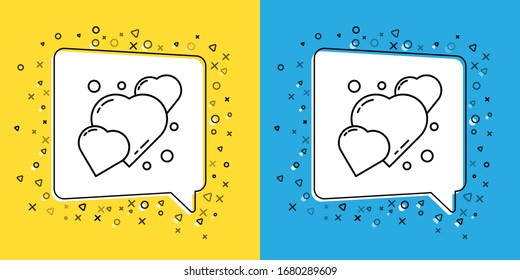 Set line Heart icon isolated on yellow and blue background. Romantic symbol linked, join, passion and wedding. 8 March. Happy Women Day.  Vector Illustration