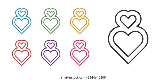 Fijar la línea Icono Corazón aislado en fondo blanco. Símbolo romántico vinculado, unido, pasión y boda. Feliz Día de San Valentín. Indique los iconos en colores. Vector