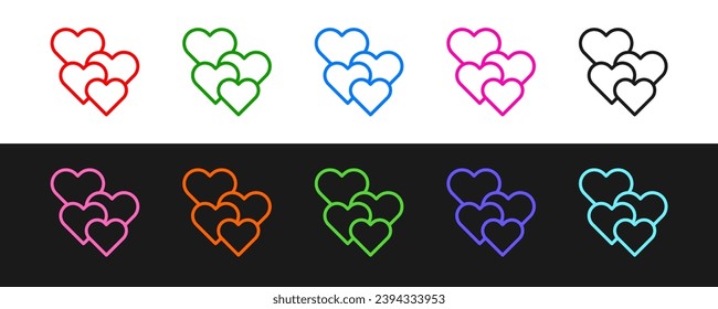 Set line Heart icon isolated on black and white background. Romantic symbol linked, join, passion and wedding. Happy Valentines day.  Vector