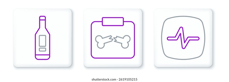Set line Heart rate, Digital thermometer and X-ray shots with broken bone icon. Vector
