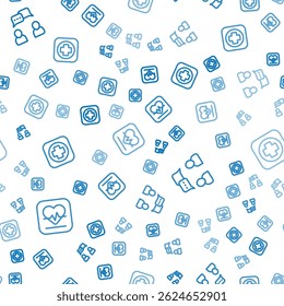 Set line Heart rate, Speech bubble chat and Hospital signboard on seamless pattern. Vector