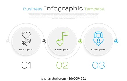 Fijar la forma Corazón en una flor, Nota musical, tono con corazones y Castillo en forma de corazón. Plantilla de infografía empresarial. Vector