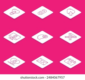 Set line Heart shape in a light bulb, Please do not disturb with heart, and cursor click, 8 March on monitore, human head, Breast cancer awareness ribbon,  and Envelope icon. Vector