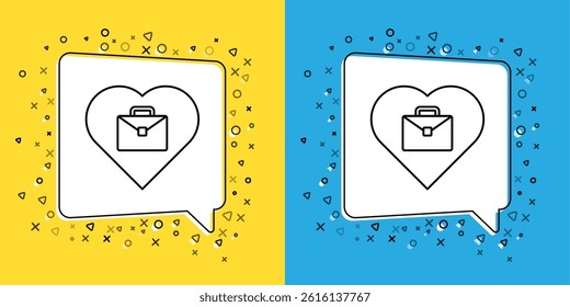 Set line Heart with text work icon isolated on yellow and blue background.  Vector