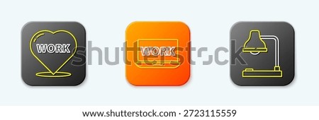 Set line Heart with text work, Laptop and Table lamp icon. Vector