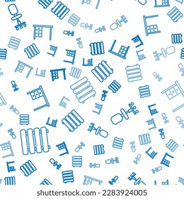 Set line Heating radiator, Office chair and Office desk on seamless pattern. Vector