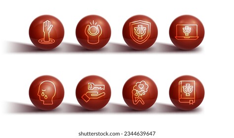 Set line Helping hand, Man graves funeral sorrow, Psychologist online, Head with heart, Solution to the problem, Anger, Psychology book, Psi and Psychology, icon. Vector