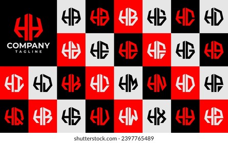 Set of line heptagon abstract letter H HH logo design