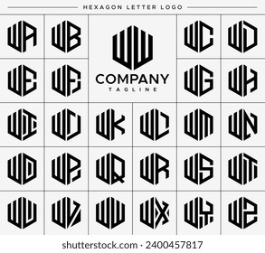 Set of line hexagon letter W WW logo design