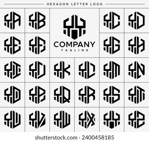 Set of line hexagon letter Y YY logo design