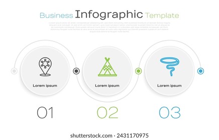 Establecer línea Hexagram sheriff, tipi indio o wigwam y Lasso. Plantilla de infografía de negocios. Vector