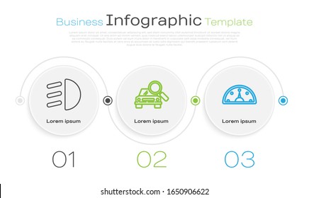 Set line High beam, Car search and Speedometer. Business infographic template. Vector