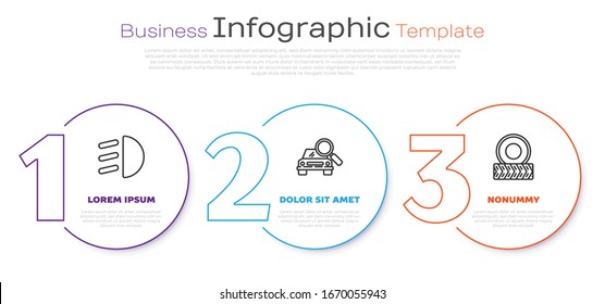 Set line High beam, Car search and Car wheel. Business infographic template. Vector