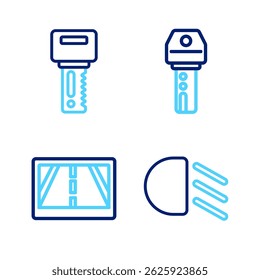 Set line High beam, Gps device with map, Car key remote and  icon. Vector