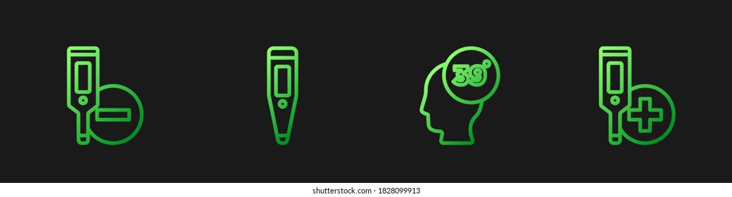 Set line High human body temperature, Digital thermometer,  and . Gradient color icons. Vector