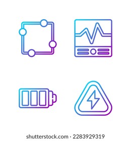 Línea de ajuste Alta tensión, Indicador del nivel de carga de la batería, Sistema de circuito eléctrico e Instrumentos de medida eléctricos. Iconos de color de degradado. Vector