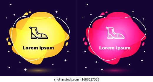 Set line Hiking boot icon isolated on blue background. Abstract banner with liquid shapes. Vector Illustration
