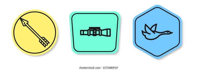Set line Hipster arrow, Sniper optical sight and Flying duck. Colored shapes. Vector