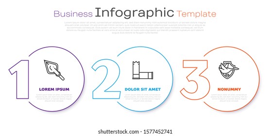 Set line Hipster arrow tip, Cartridges and Flying duck on shield. Business infographic template. Vector