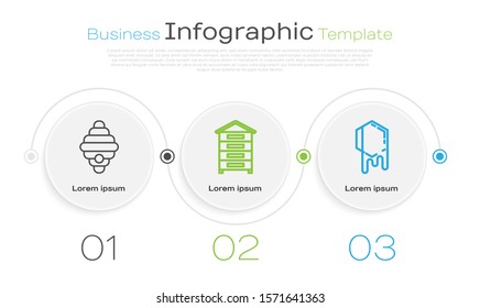 Set line Hive for bees, Hive for bees and Honeycomb. Business infographic template. Vector