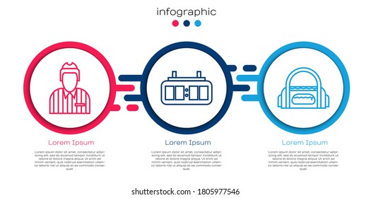 Set line Hockey judge, referee, arbiter, Hockey mechanical scoreboard and Sport bag. Business infographic template. Vector