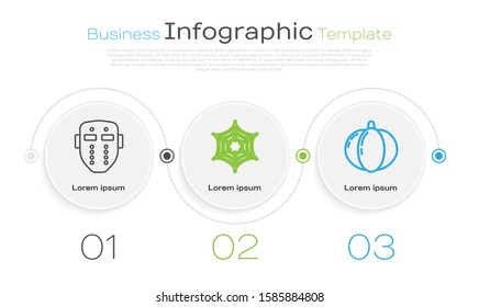 Set line Hockey mask , Spider web  and Pumpkin . Business infographic template. Vector