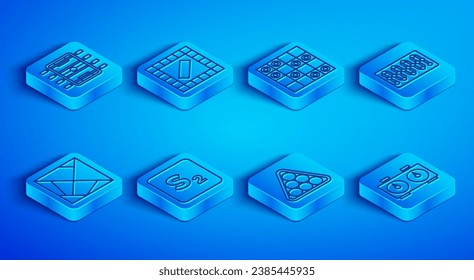 Fijar línea Tabla de hockey, Juego de mesa, de damas, Bingo, triángulo de bolas de Billiard, cubo Rubik e icono de reloj de ajedrez de tiempo. Vector