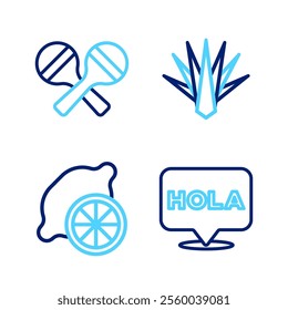 Set line Hola, Lemon, Agave and Maracas icon. Vector