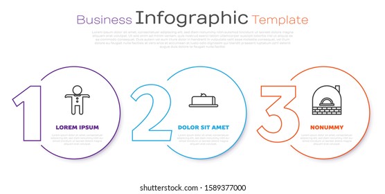 Set line Holiday gingerbread man cookie , Strawberry cheesecake slice and Brick stove . Business infographic template. Vector