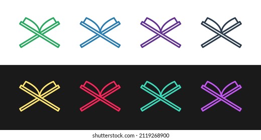Set line Holy book of Koran icon isolated on black and white background. Muslim holiday, Eid Mubarak, Eid al-fitr, Ramadan Kareem.  Vector