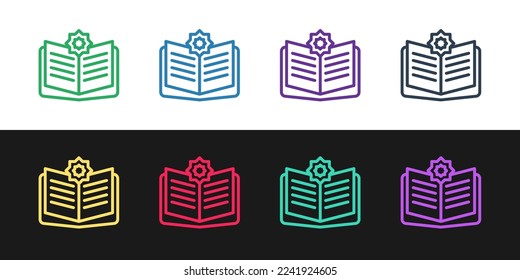 Set line Holy book of Koran icon isolated on black and white background. Muslim holiday, Eid Mubarak, Eid al-fitr, Ramadan Kareem.  Vector